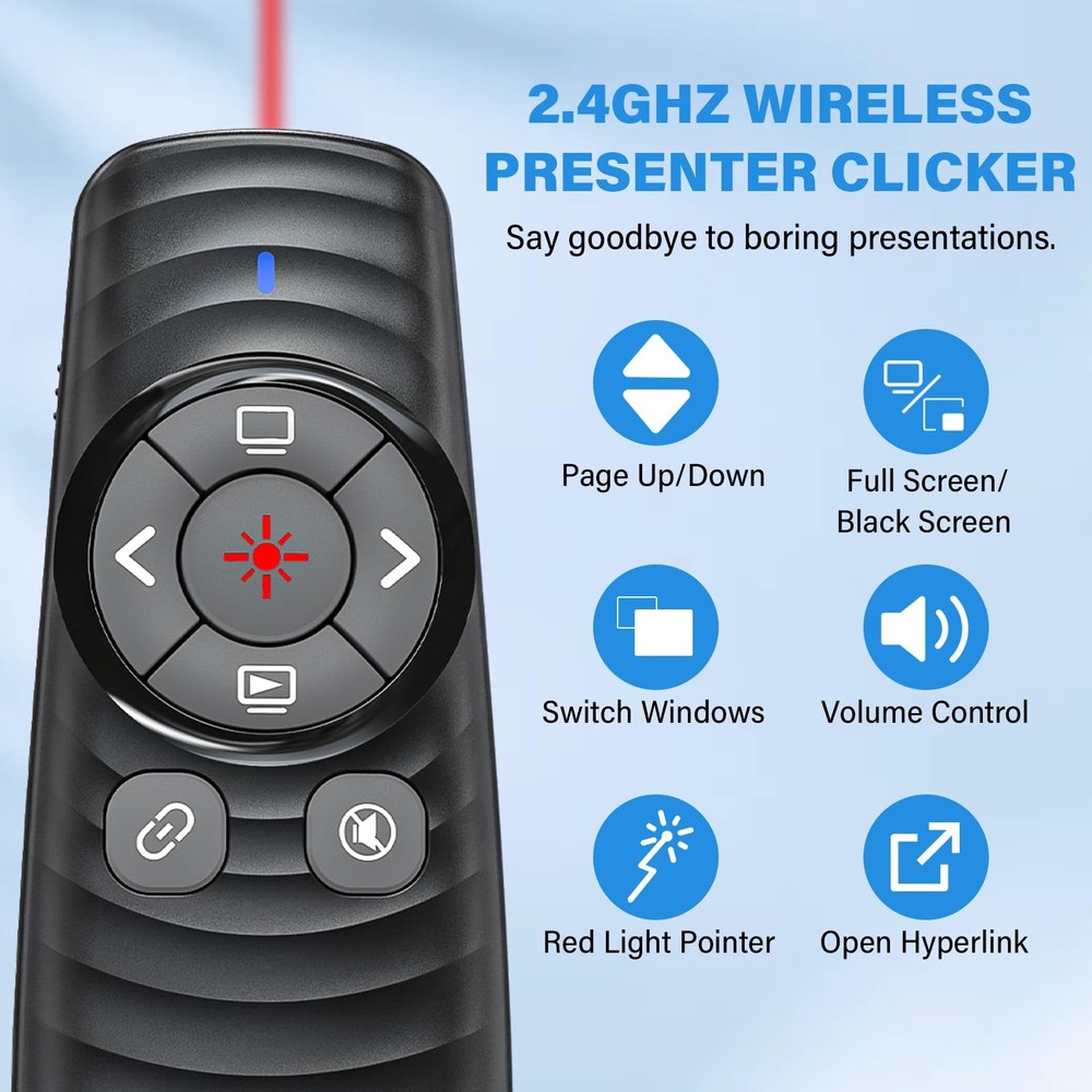 Presentation Clicker Wireless Presenter Remote Clicker for 2-in-1 USB Powerpo...