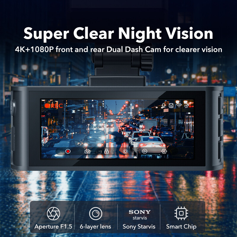 REDTIGER F7N Dash Cam Front and Rear Dash Cam 4K With 64GB Card and Hardwire Kit