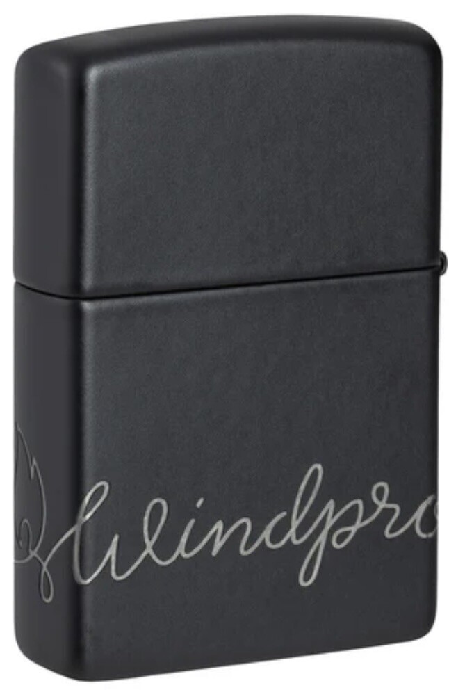 Zippo Windproof Script 48979 Design Black Matte Zippo Lighter NEW