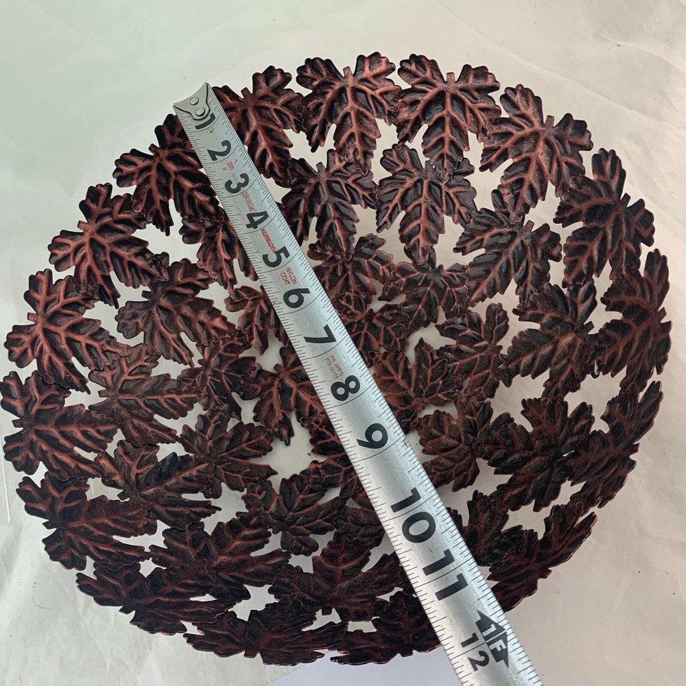 COPPER MAPLE LEAF VASE BOWL CENTERPIECE FALL AUTUMN OPEN WORK RARE DECOR