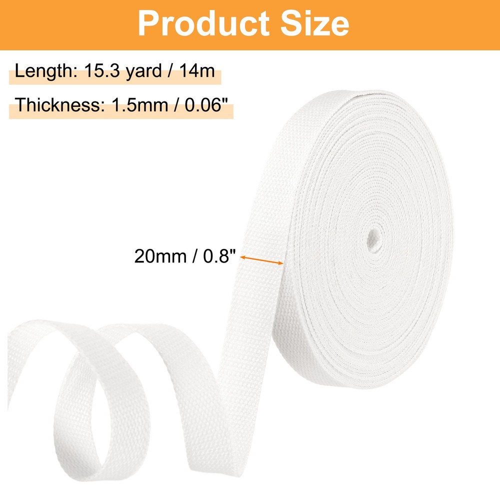 Cotton Webbing 0.8 Inch 15.3 Yard Polyester Cotton Webbing Strap, White