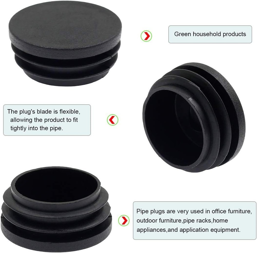4PCS 45mm 1 3/4 Inch Round Plastic Plug, Round Black Plastic End Cap, Pipe Tu...