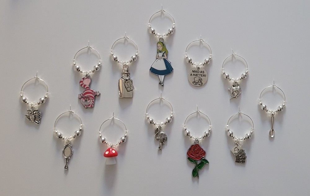 Alice in Wonderland wine glass charms