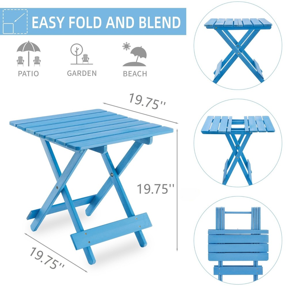 Folding Wood Patio Side Table Fully Assembled Square Outdoor End Table Backyard