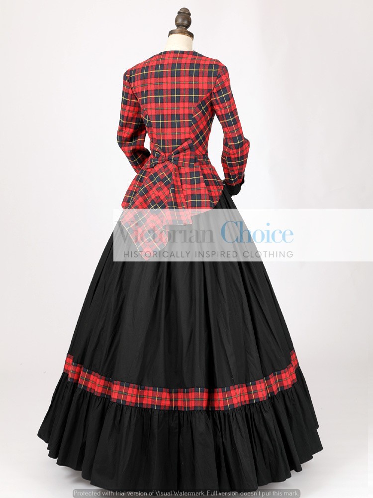 Victorian Dickens Caroler Red Tartan Walking Dress Period Theater Costume 122