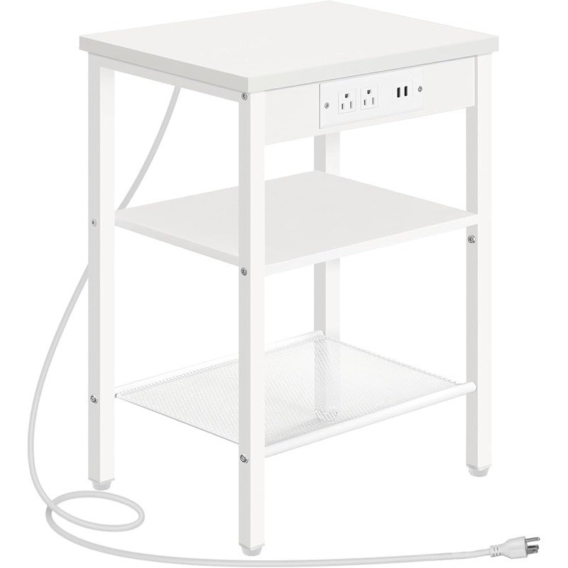 Multifunctional Side Table W/ Outlets USB Charging Adjustable Shelves Storage