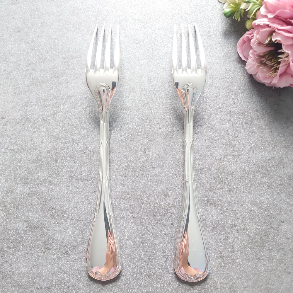 Christofle Rubans Table Fork 2pcs Silverplate Flatware Excellent
