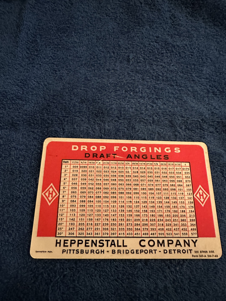 Vintage Heppenstall Company Draft Angles Conversion Tool Drop Forgings