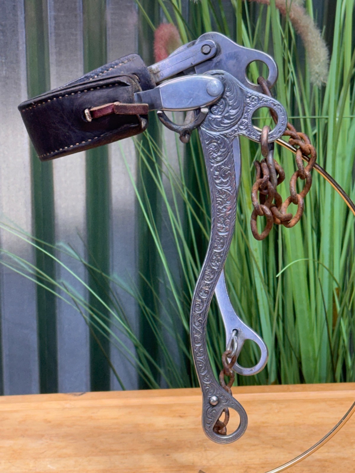 SLIESTER Engraved Surgical Steel Leather Nose Mechanical Hackamore ~ Bitless