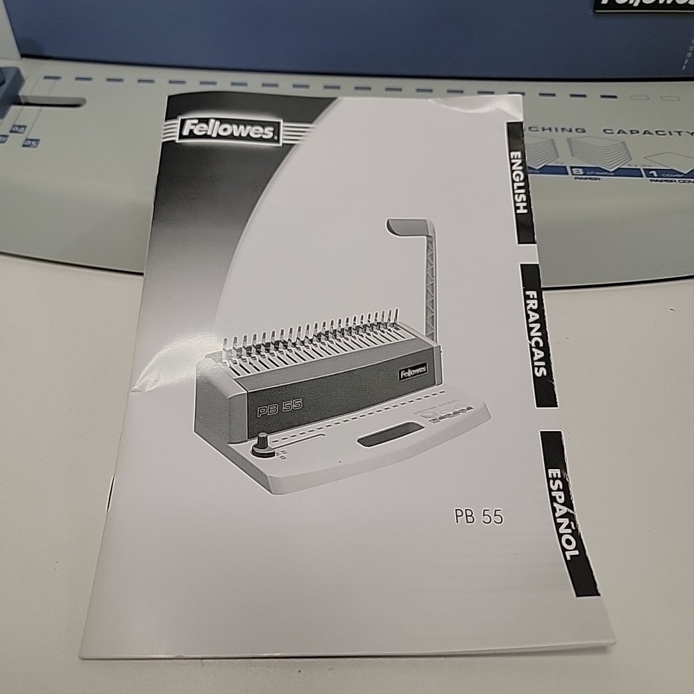 Fellowes PB 55 Plastic Comb Binding Machine CRC52101 With 3/8” & 1/2” Combs