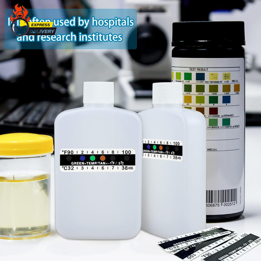 14 Pcs Urine Test Complete Kit Includes 2 White Portable Empty Bottles, Thermal