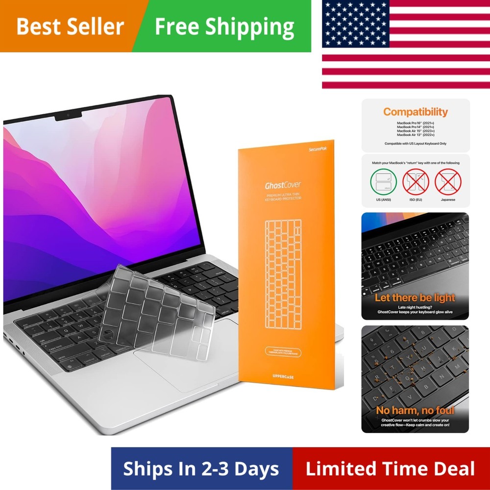 GhostCover   Ultra Thin Keyboard Cover Protector, Compatible with MacBook Pro...
