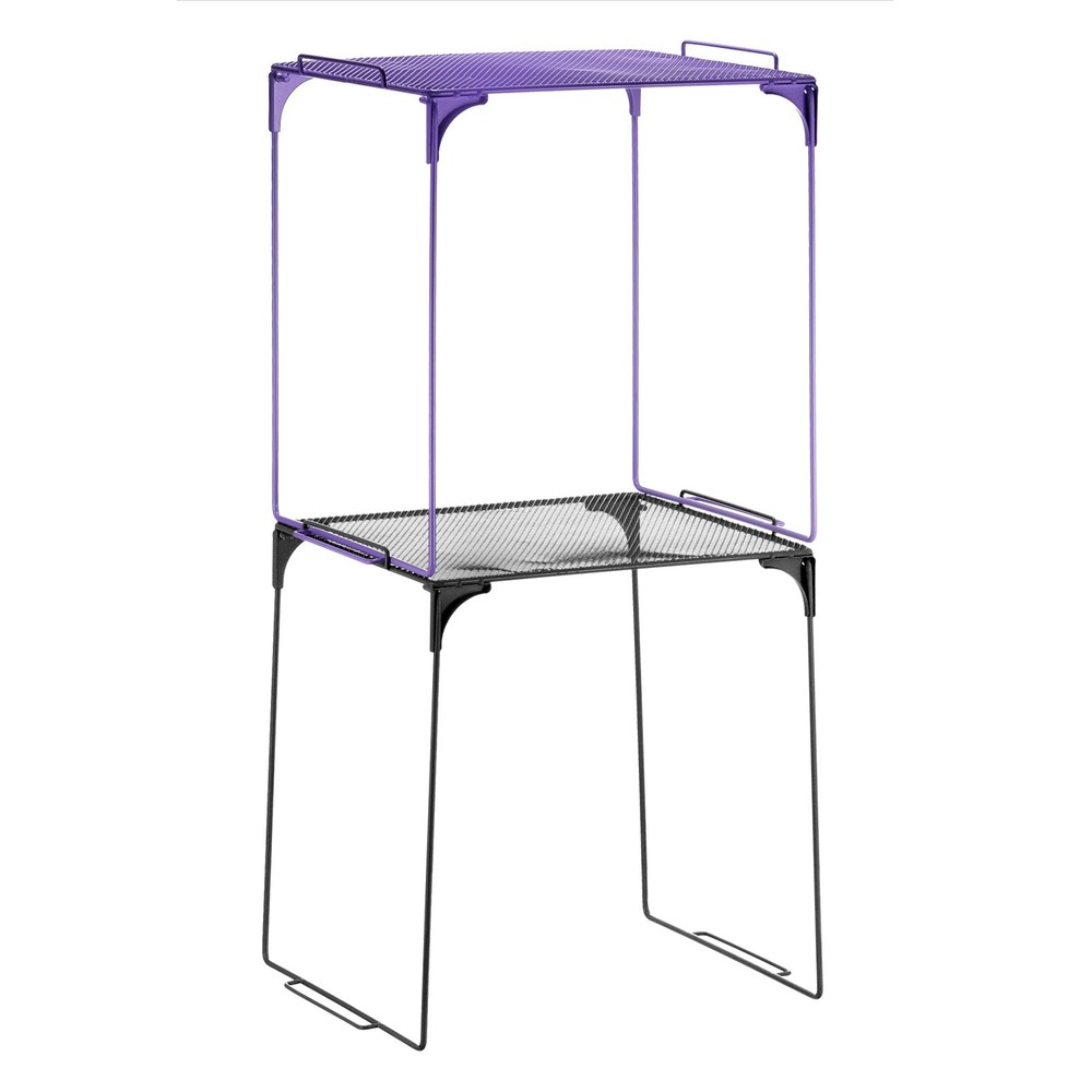 2 Pcs Locker Shelf Organizer, Stackable Metal Storage Rack, Black/Purple