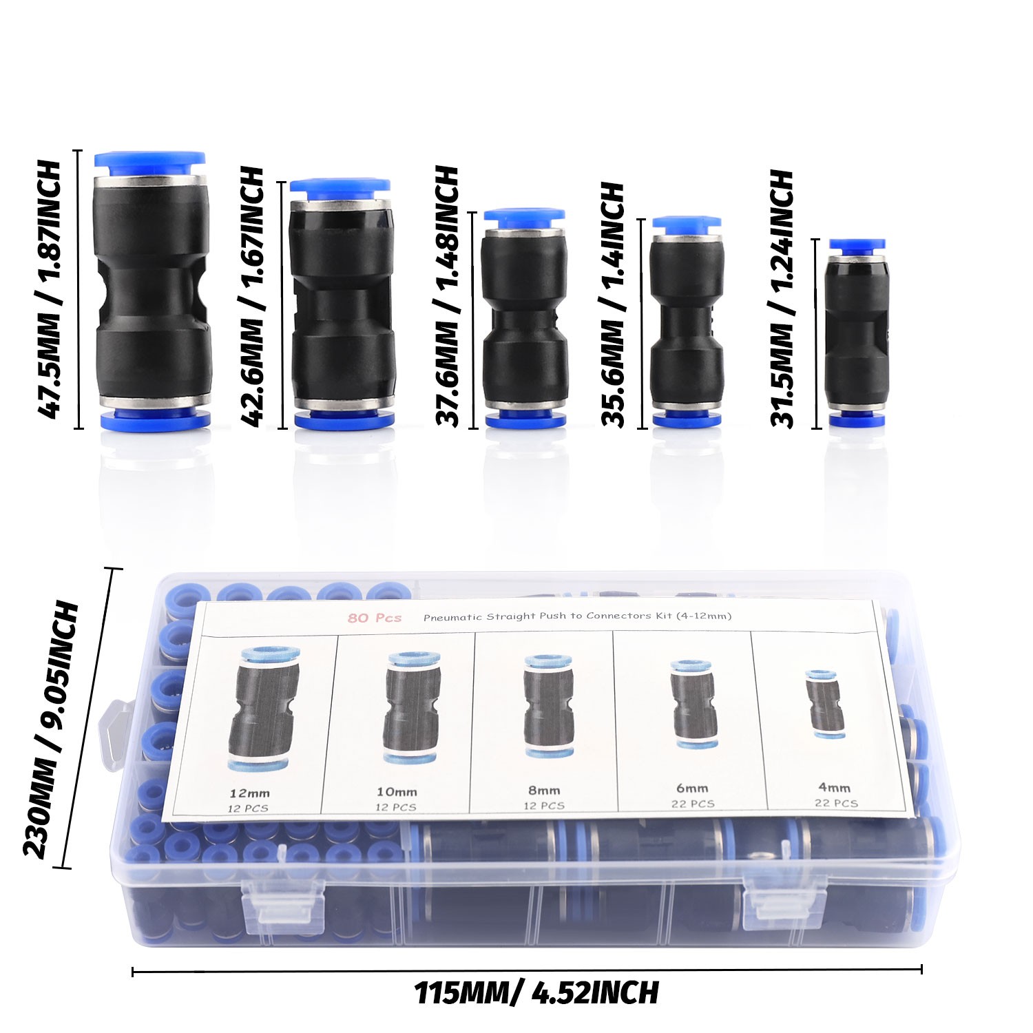 80Pcs Quick Connect Air Hose Fittings, 5 Sizes Air Line Push to Connect Fit...