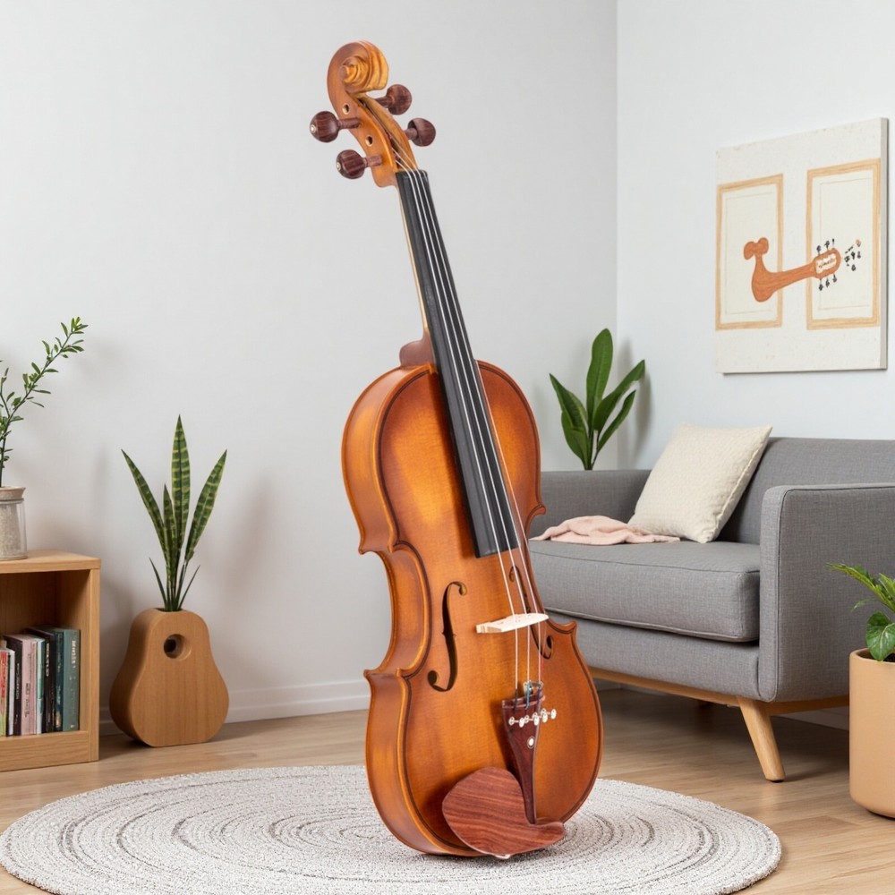 4/4 Solid Spruce Top Acoustic Beginner Violin Set - Shoulder Rest, Tuner, Matte