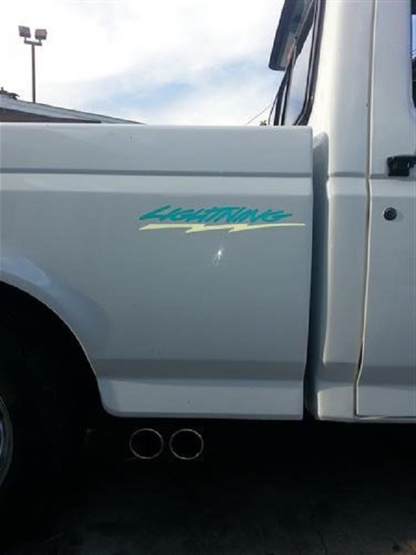 Ford Lightning BedSide/Tail Decals Baby blue / Reflective white