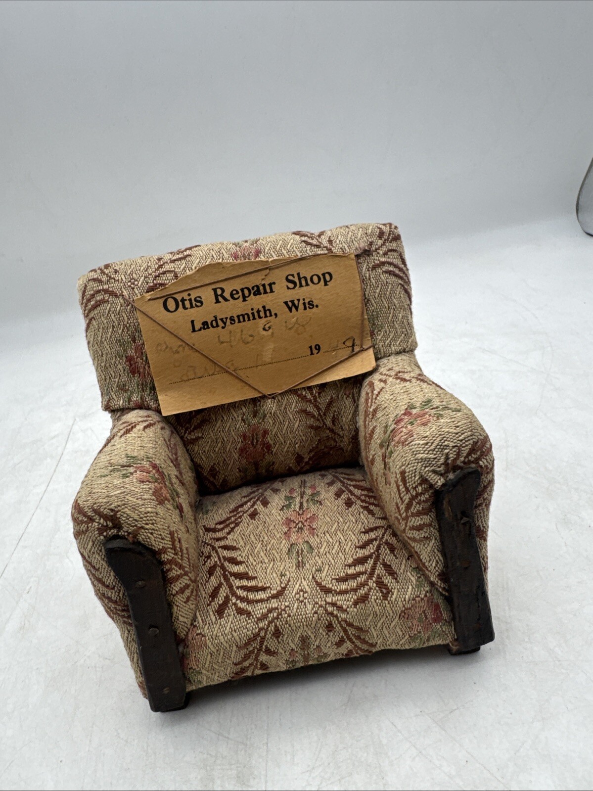 Vintage Advertising 1940s Ladysmith Wisconsin Miniature Chair Upholstered Otis