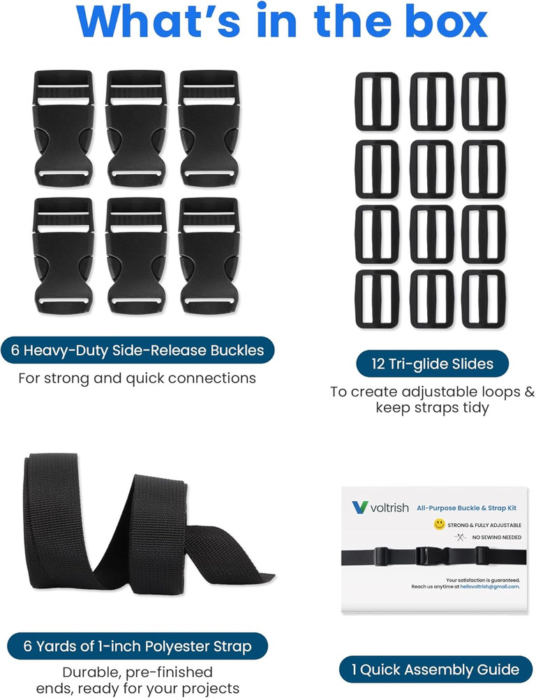1" W Polyester Webbing Strap Kit Buckles Triglide Heavy Duty 6 Yard