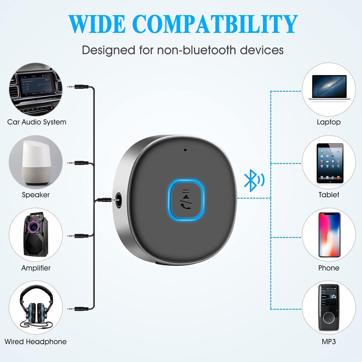Portable 3.5mm Aux Car Adapter Bluetooth Wireless Audio Receiver Car/Home Stereo