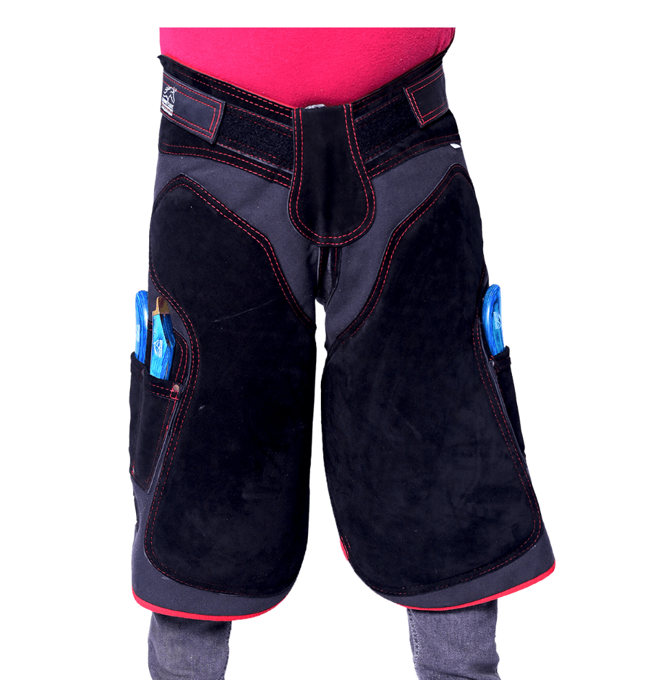 Farrier Apron Chaps with 4 Knife Pockets and 2 Nail Magnets with Back Support.