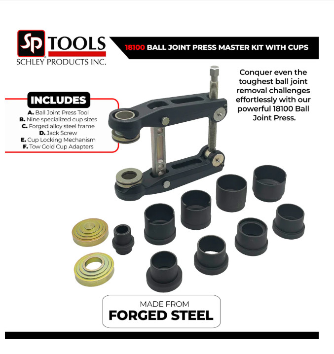 High Pressure Ball Joint Press Kit W/ Cups SLY-18100 Brand New!
