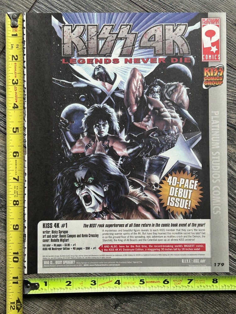 KISS Comic Ad Kiss 4K #1 Legends Never Die Platinum Comics 2007 Kiss Memorabilia