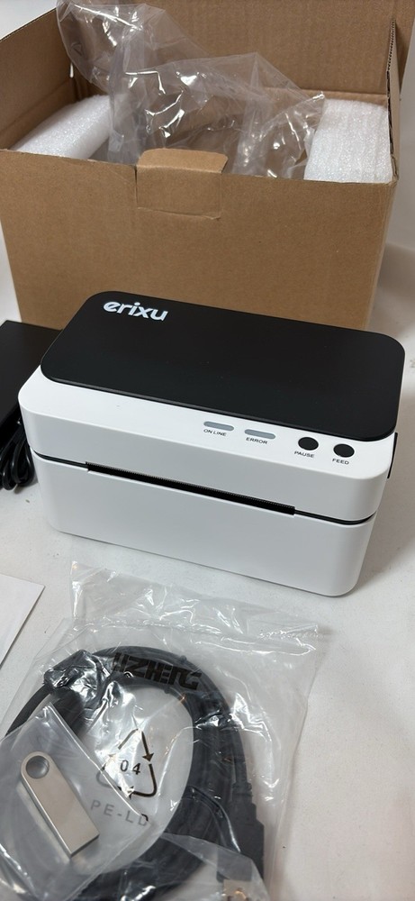 erixu Label Printer with USB Cable, Power Adapter, and Software CD