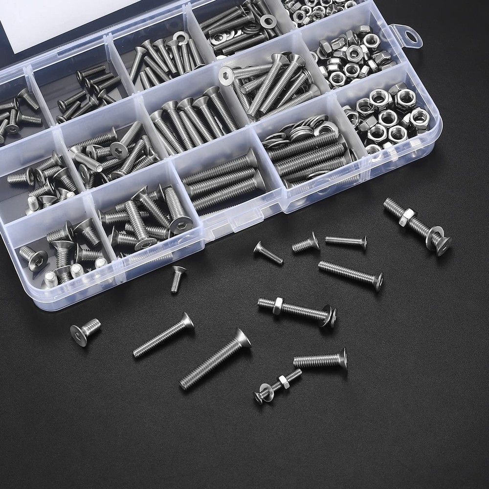 330 Pcs Countersunk Head Hexagon Socket Screws Bolts and One Size, Silver