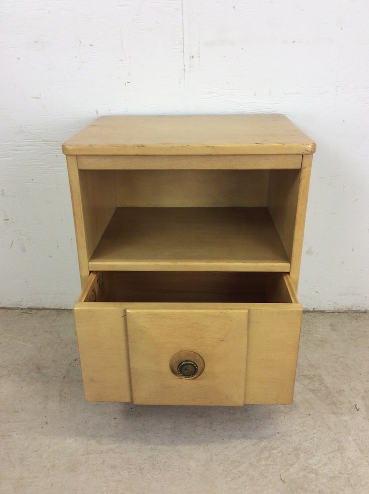 Mid Century Modern Maple Nightstand with One Drawer