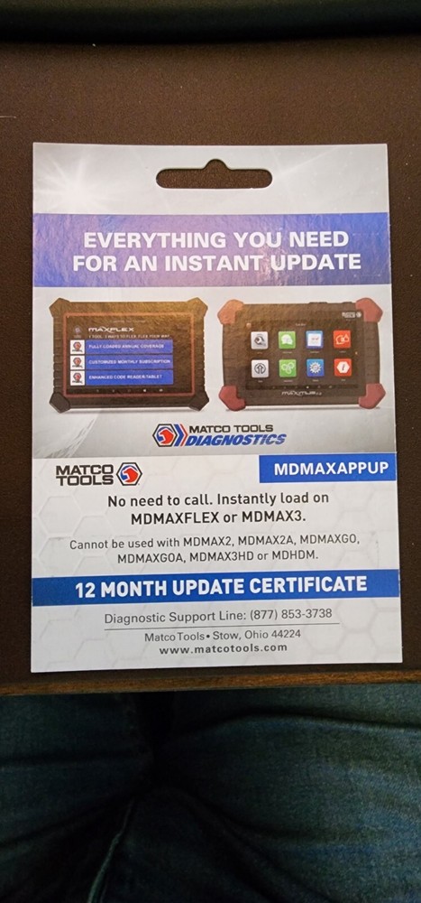 Matco Tools Maximus 3 Update Subscription Card