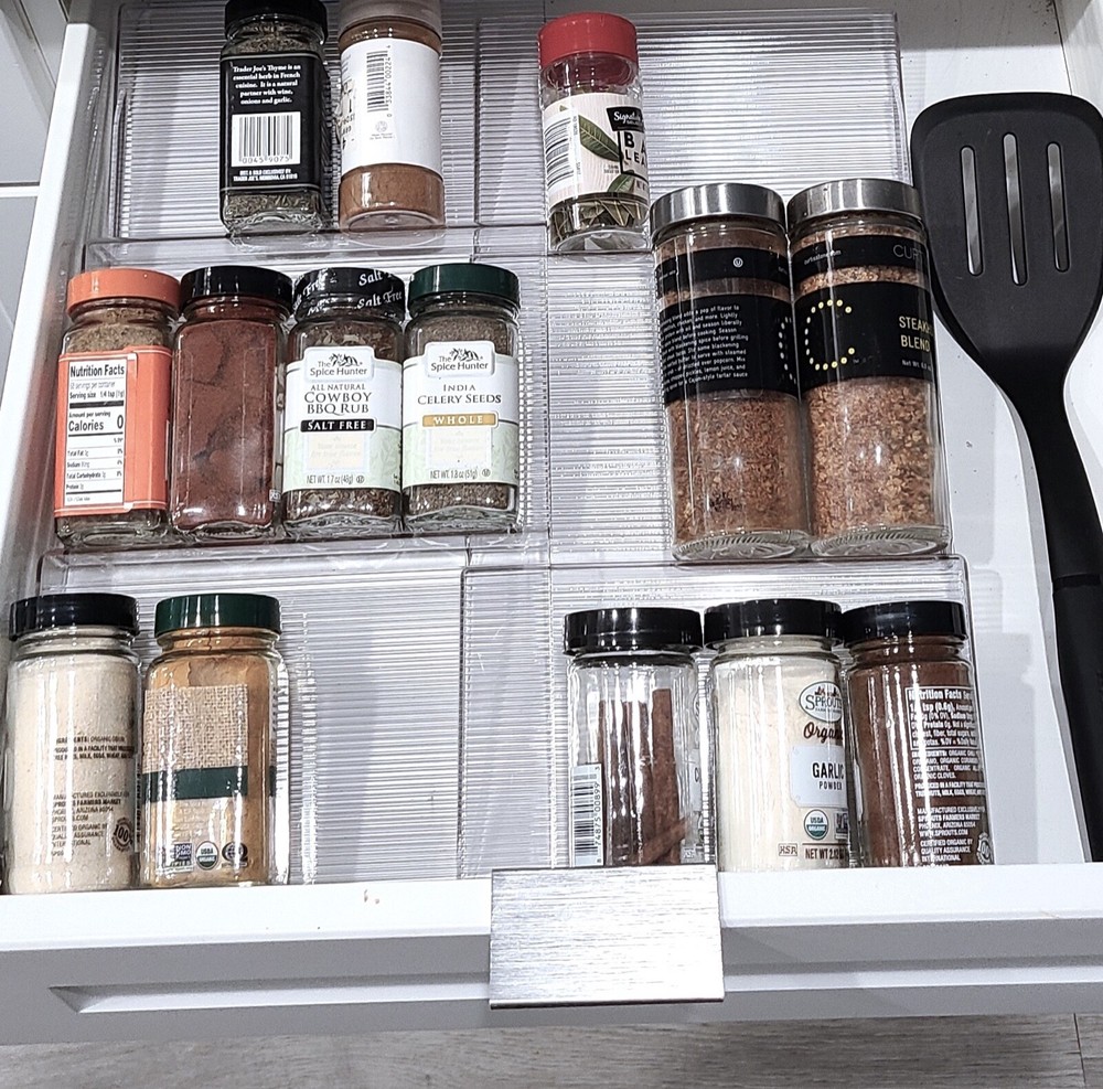 Adjustable, Expandable Plastic Spice Rack, Drawer Organizer for Kitchen Cabinet