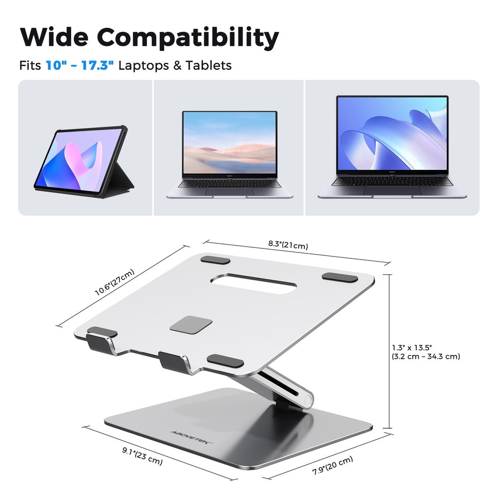 AboveTEK Laptop Stand, Adjustable Portable Computer Riser, Ergonomic Aluminum
