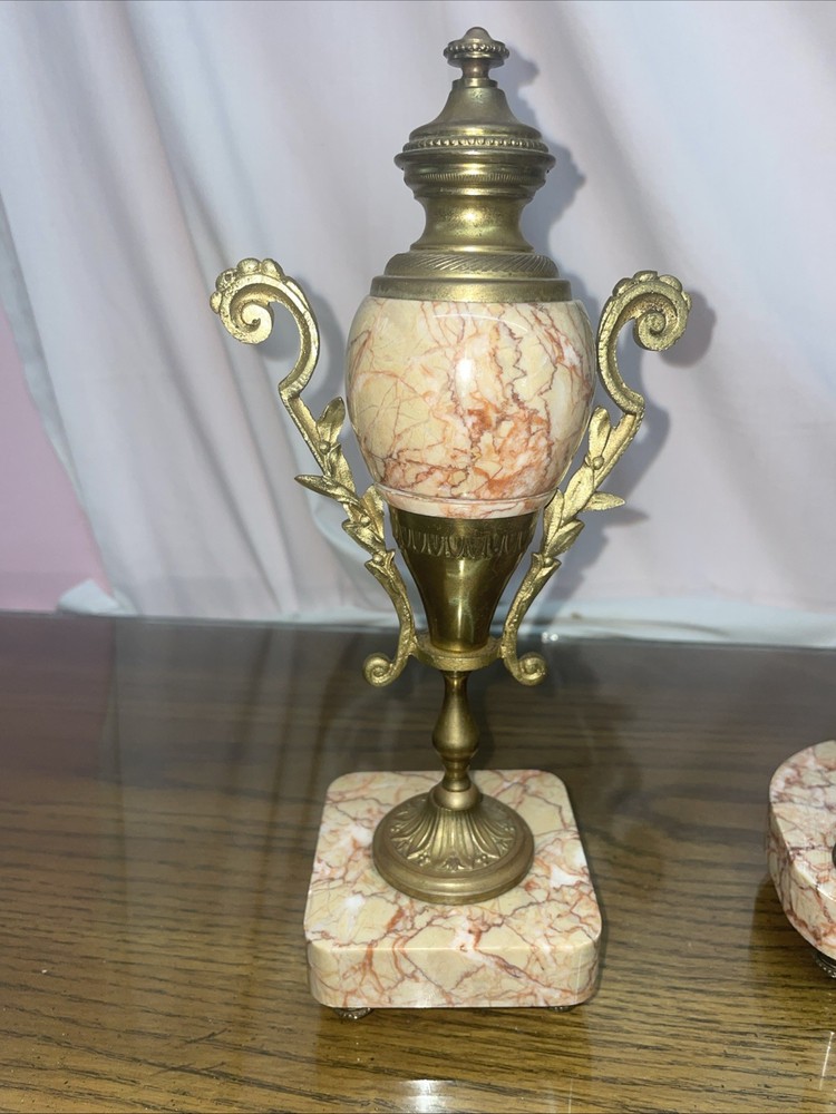 French Marble and Ormulo 5 Column Portico Clock Selsi Paris Three Piece Set