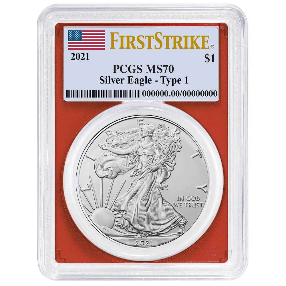 2021 $1 Type 1 American Silver Eagle PCGS MS70 FS Flag Label Red Frame