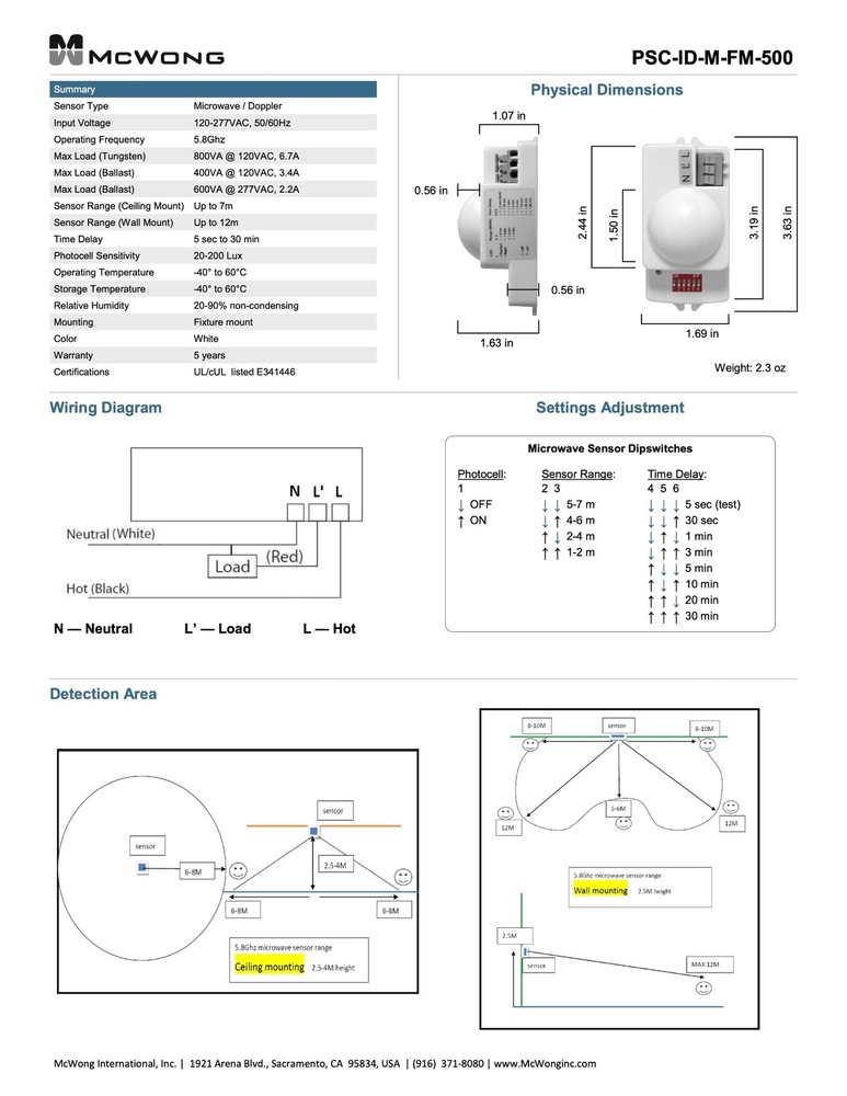 PacWave PSC-ID-M-FM-500 | Microwave Occupancy Sensor
