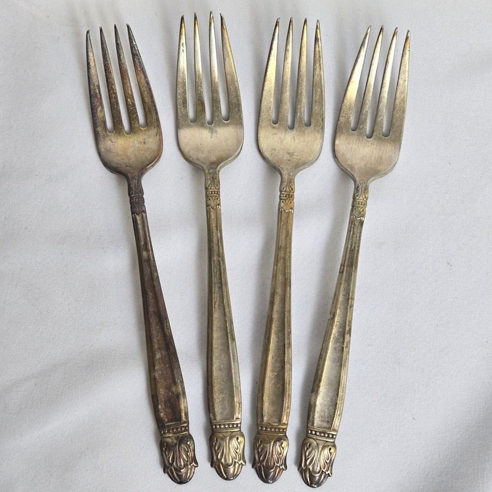 Holmes & Edwards Silverplate Forks, Danish Princess Pattern, 7", Set of 4 Vtg