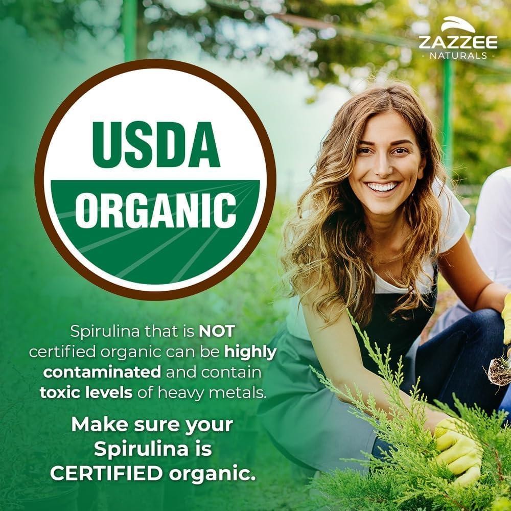 Zazzee USDA Organic Spirulina Powder, 16 Ounces (1 LB), 137 Servings, Kosher