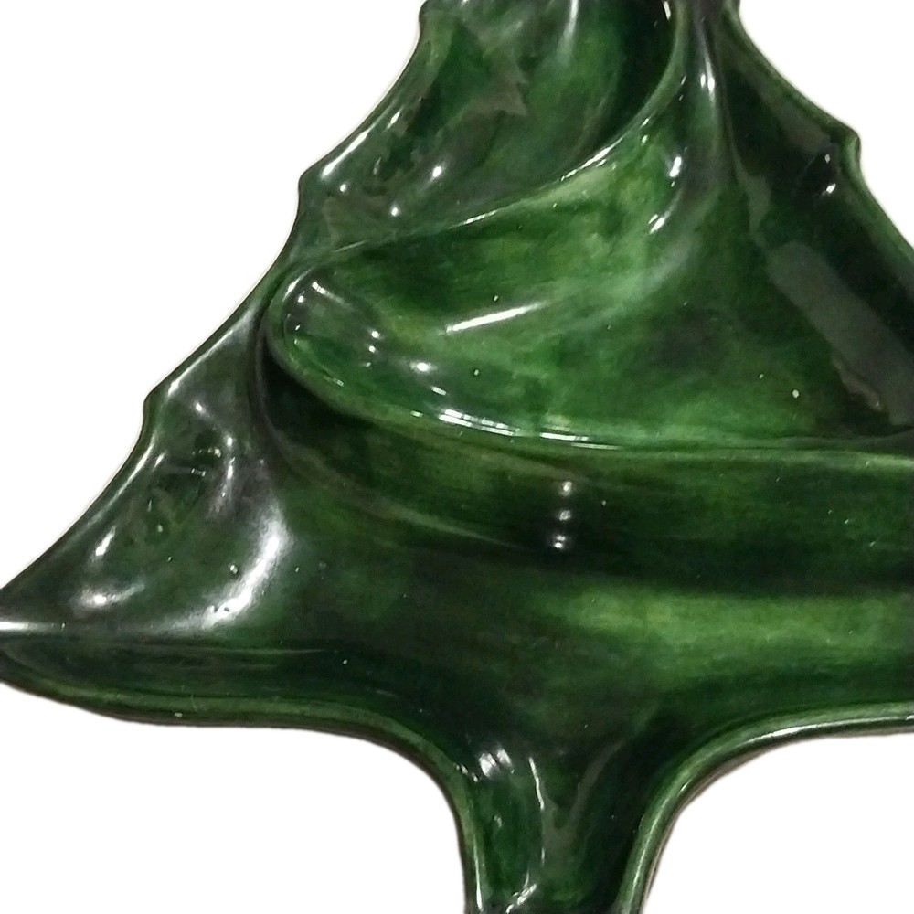 1966 Atlantic Mold Green MCM Ceramic Christmas Tree Shape Serving Dish Mint Nuts