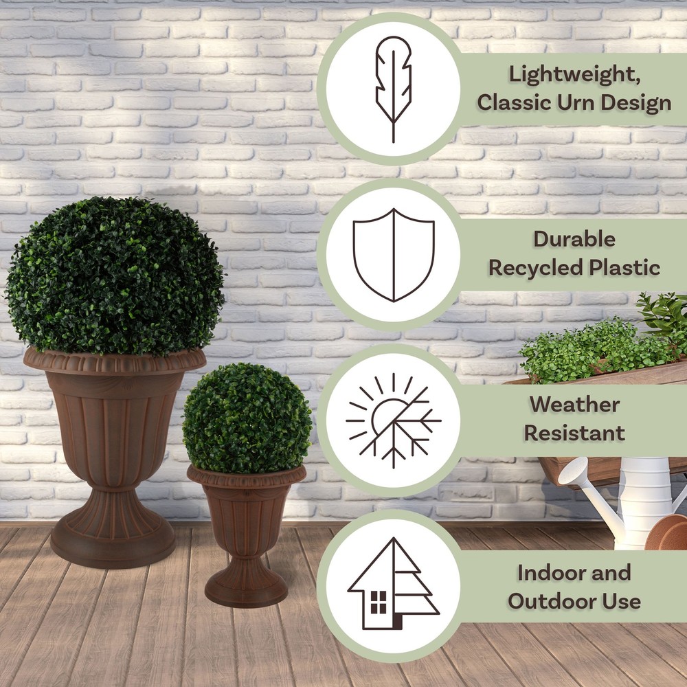 Large & Small Outdoor Urn Planter 2-Pack Brown