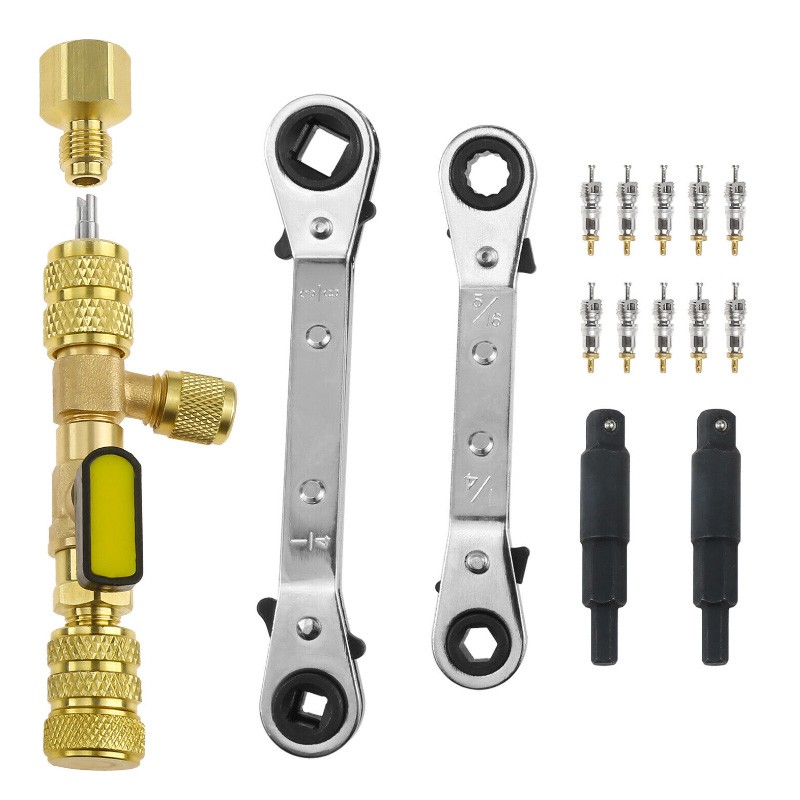 HVAC Wrench Tool AC Schrader Valve Core Remover Set 1/4 and 5/16 Port Installer
