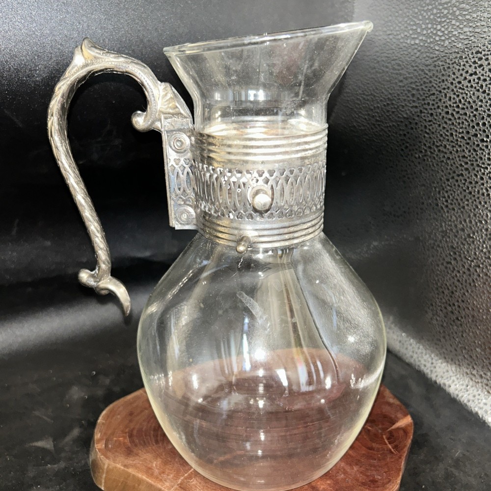 Vintage 9” Silverplate Glass Pitcher