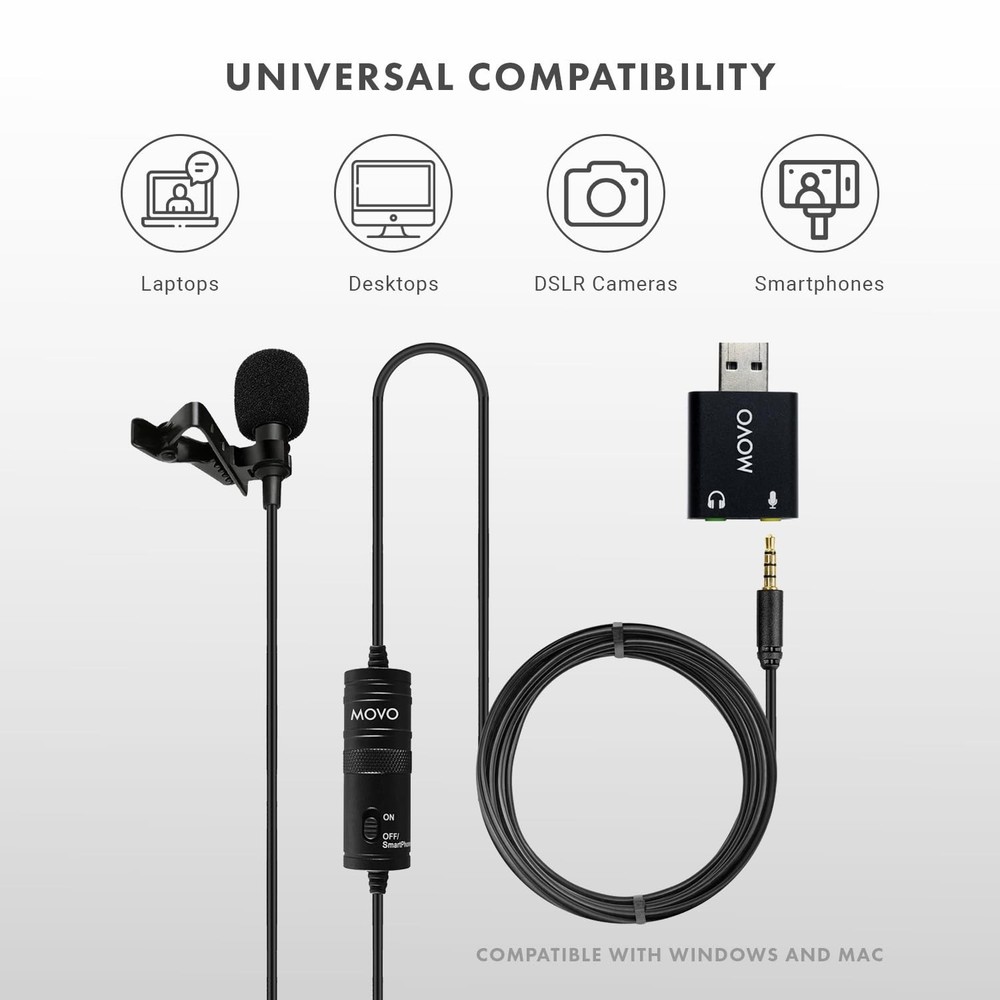 LV1-USB Lavalier Microphone for Camera, Lapel for iPhone and Android Smartpho...