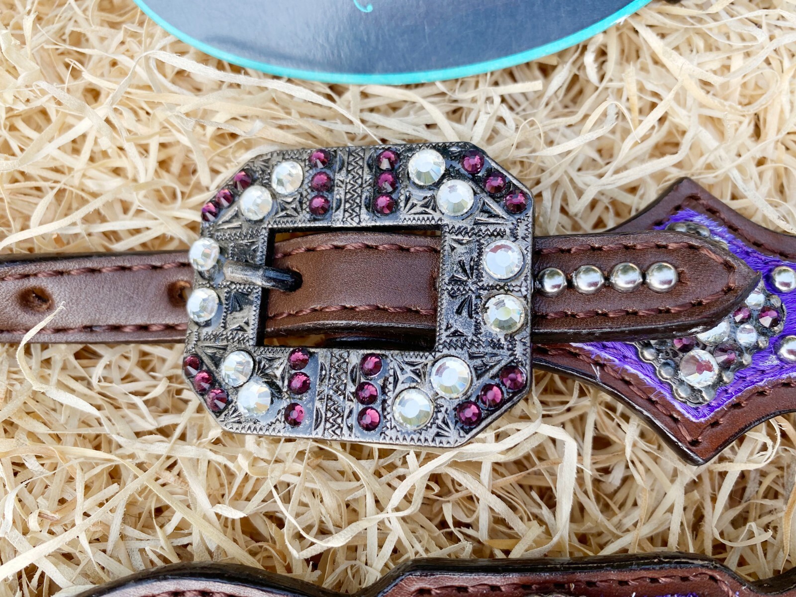 MOUSM Western Leather Headstall and Breast Collar Tack Set for Horses - Purple