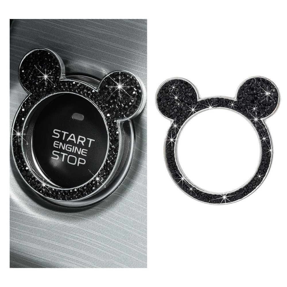 Wevdn Bling Car Engine Start Button Cover, Rhinestone Ring Black&1PCS