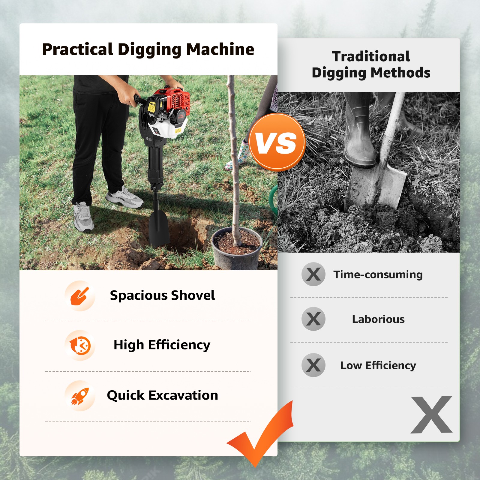 Handheld Trencher Digger Machine 52CC 2Stroke Garden Tree Digger Digging Machine