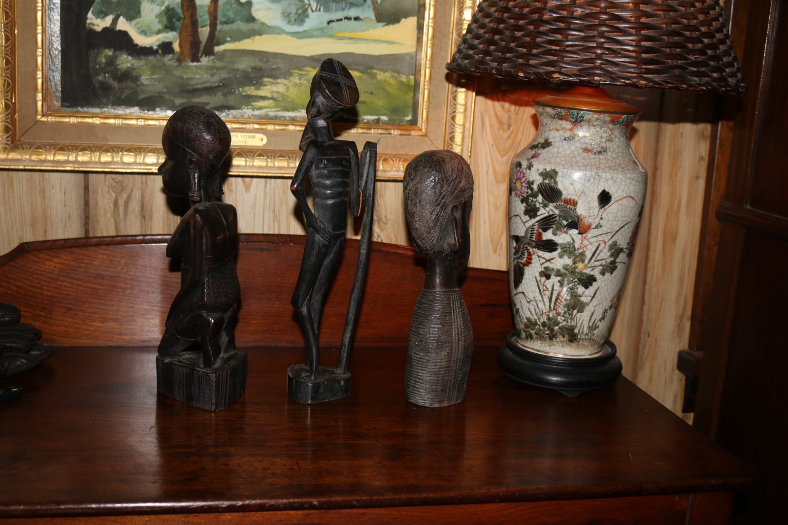 3 Mid Century African Figures, carved Exotic Ebony ,