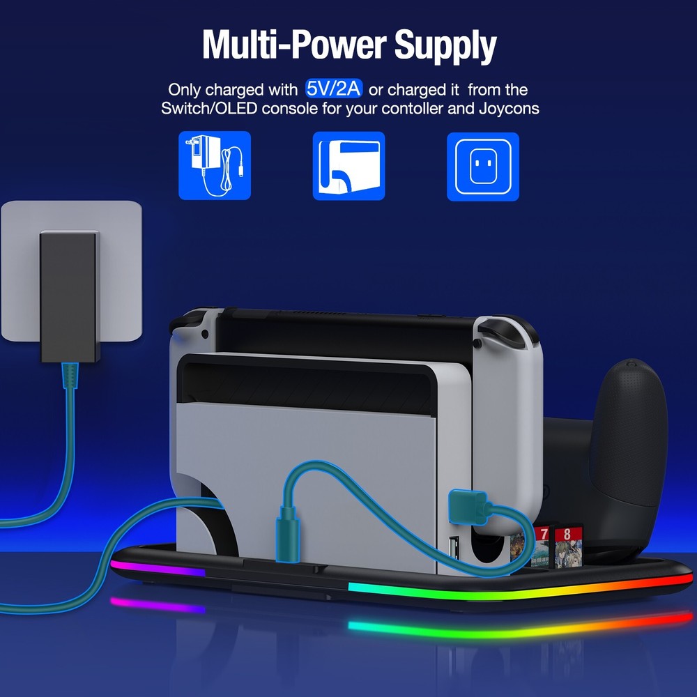 Charging Dock Station LED Switch Controller Charger for Nintendo Switch/OLED