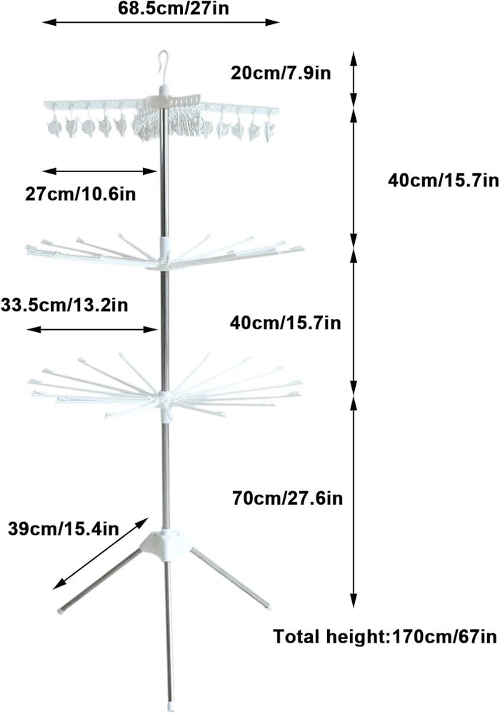 3-Tier Rotating Clothes Drying Rack with Sturdy Alloy and PP Plastic