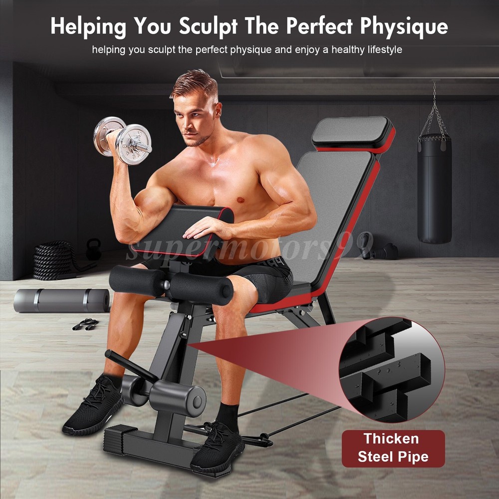 Adjustable Foldable Exercise Weight Bench Workout Bench Gym w/Resistance Bands