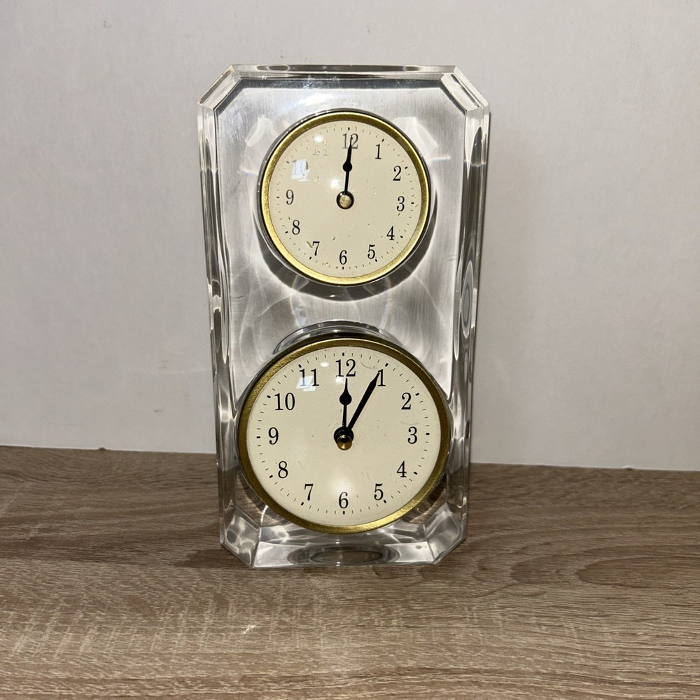 Pottery Barn Dual Clock In Acrylic Tower